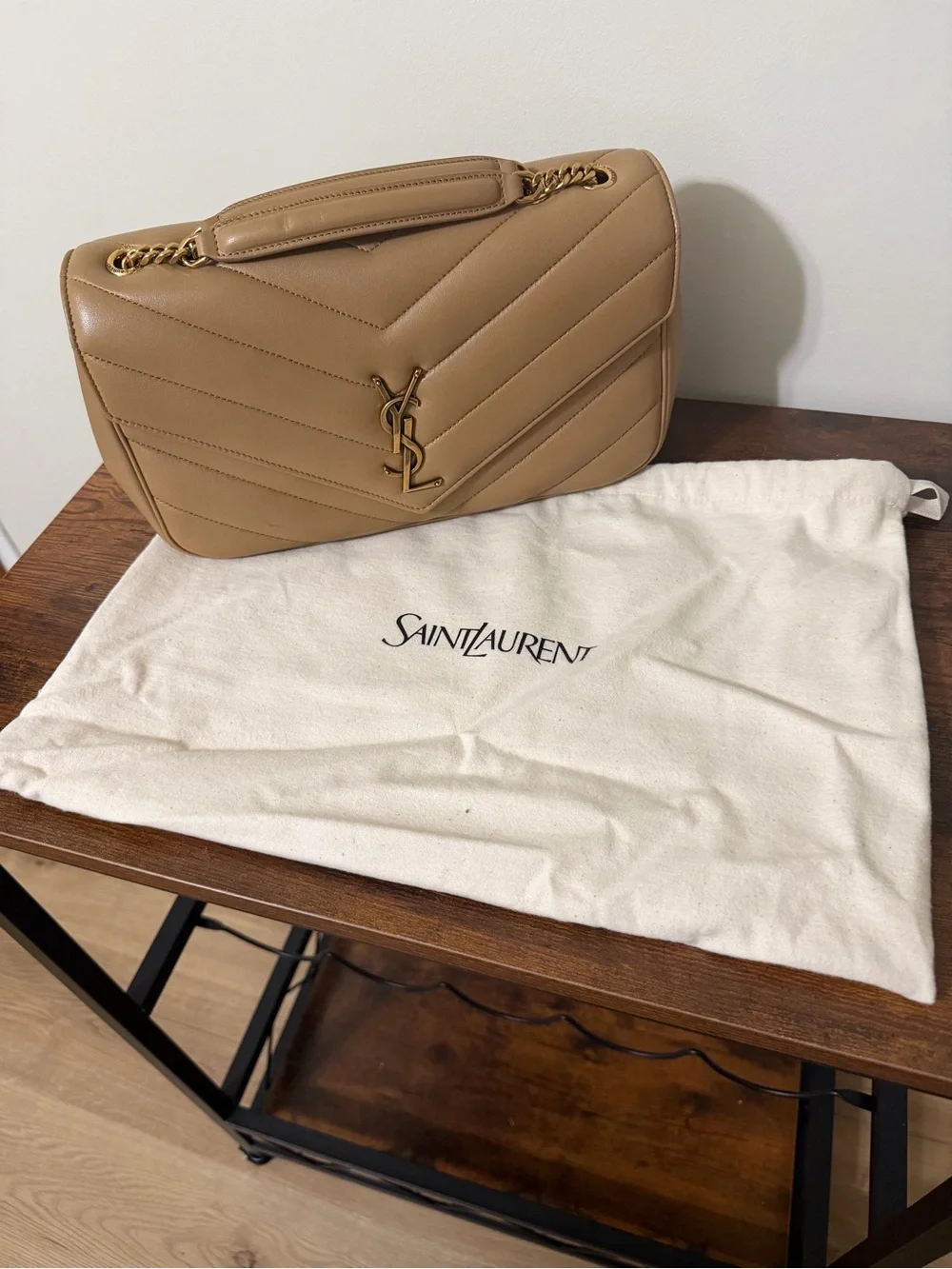 AUTHENTIC YSL Medium LouLou Lambskin Purse - Natural Tan